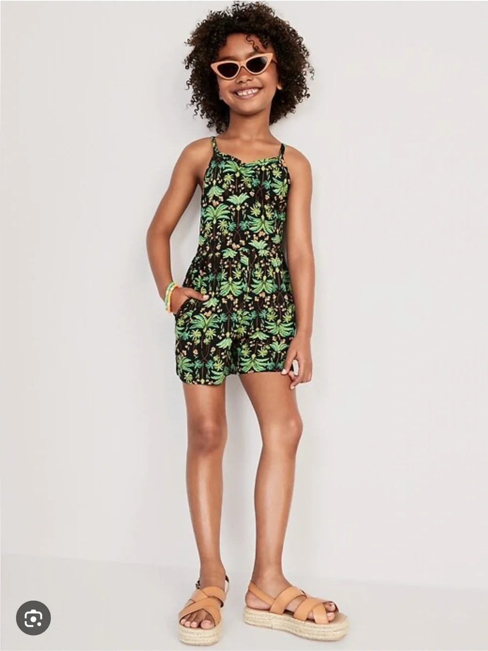 2 Rompers 100% Cotton | Old Navy Girls' | Black Speckle & Green Tropical